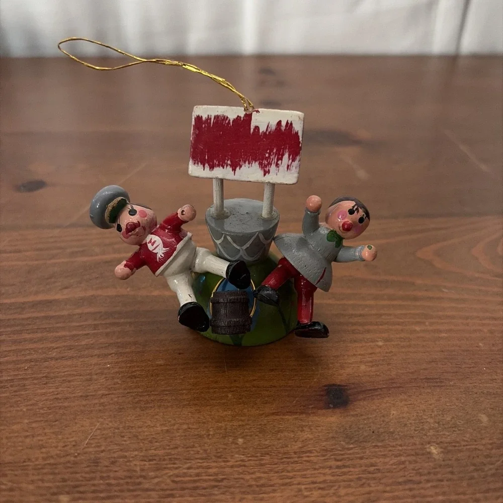 Vintage Painted Wood Jack and Jill Ornament‎